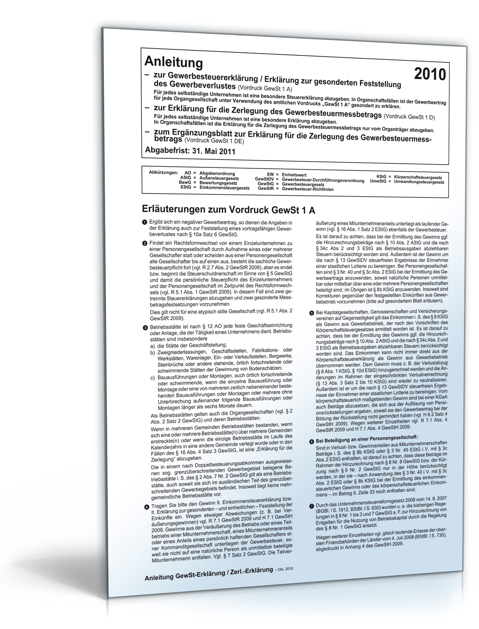 Anleitung zur Gewerbesteuererklärung 2010 Dokument zum Download