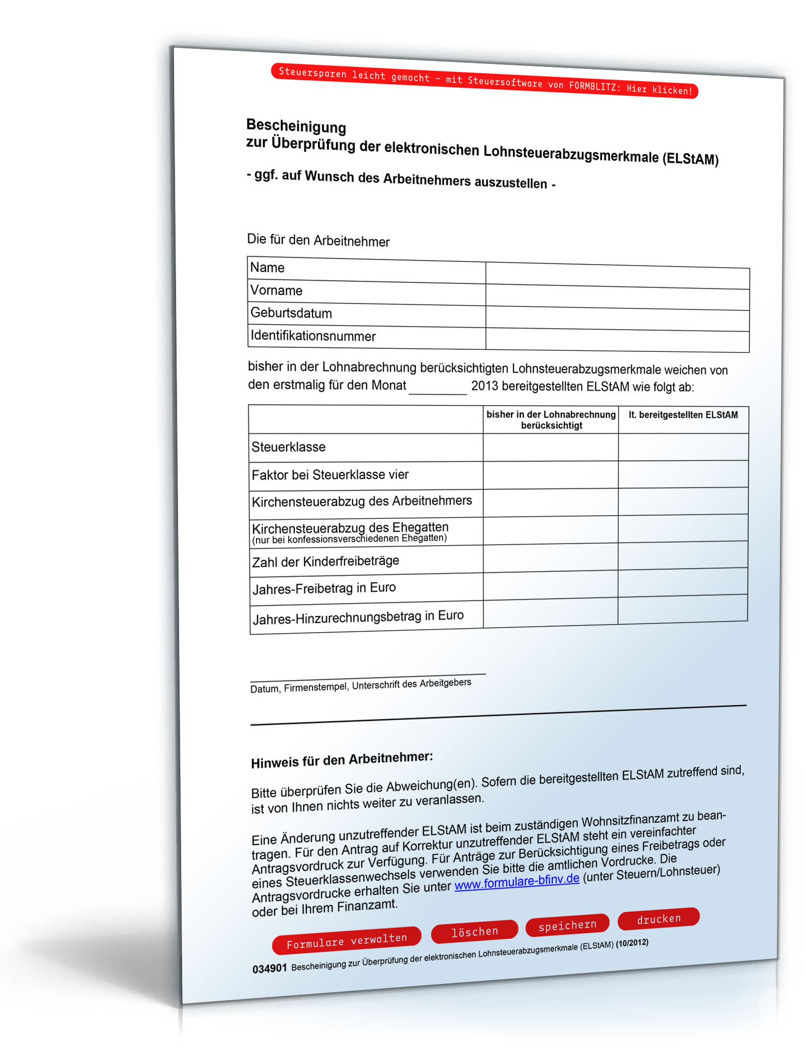 Bescheinigung zur Überprüfung der elektronischen Lohnsteuerabzugsmerkmale Dokument zum Download