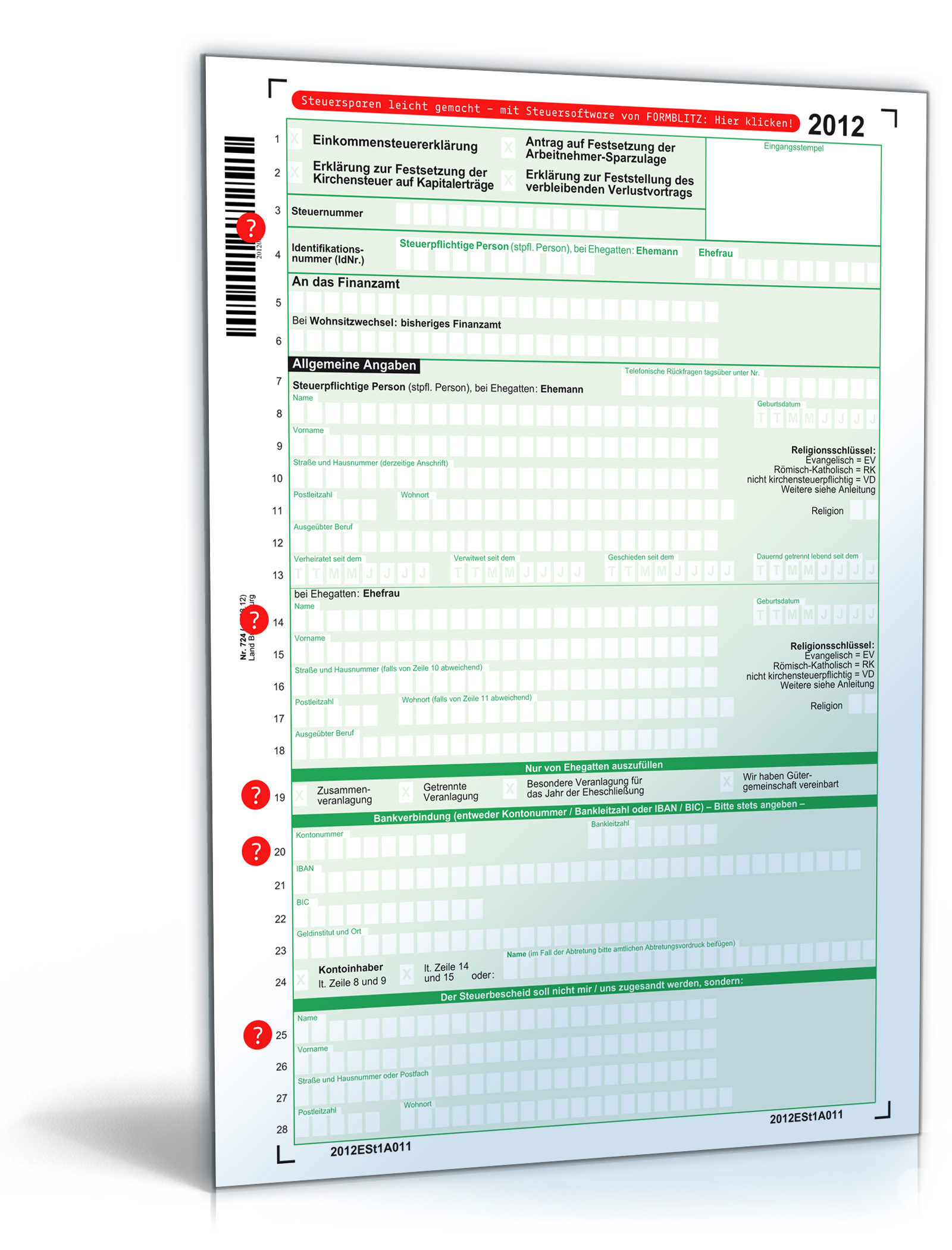 Einkommensteuererklärung 2012 Dokument zum Download