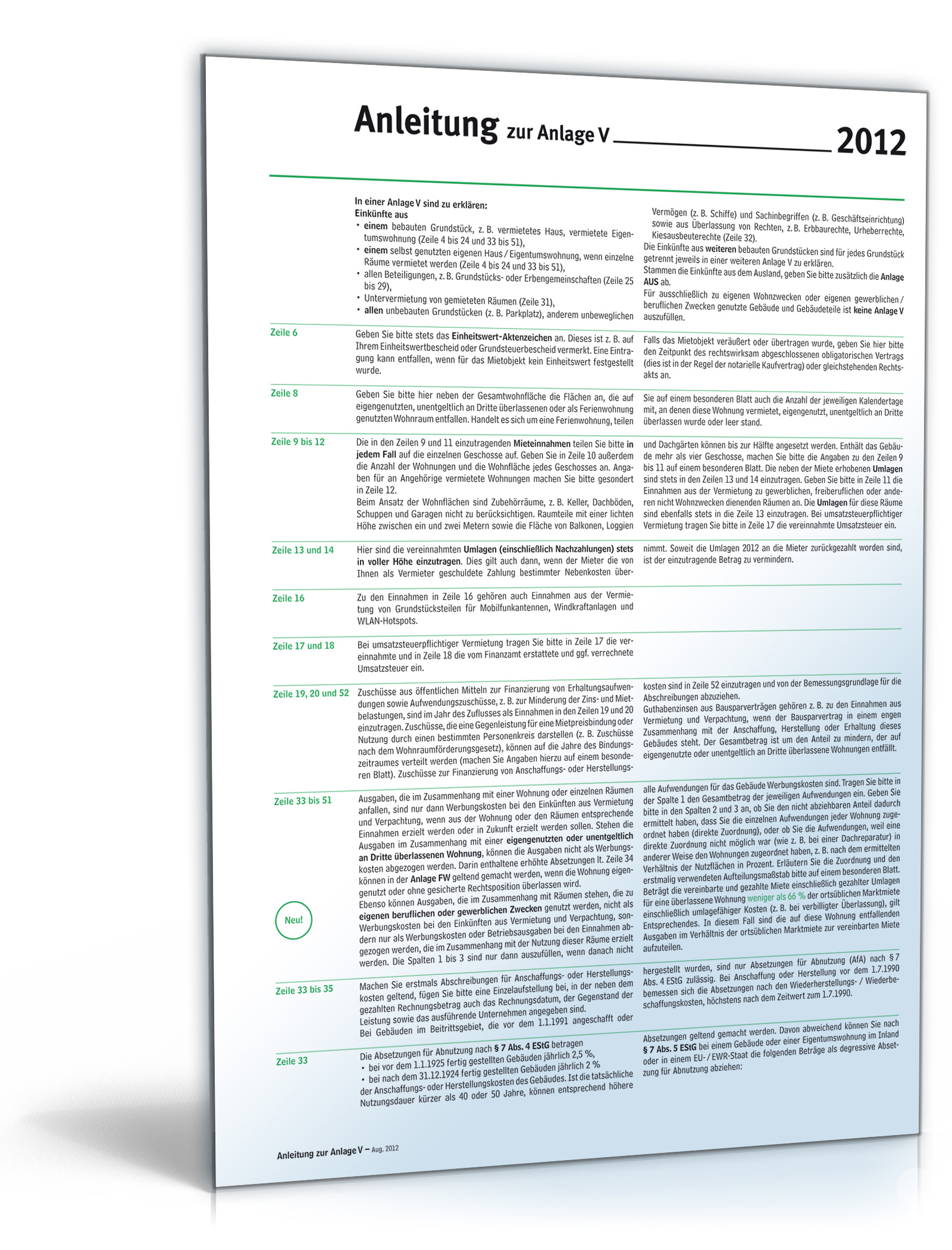 Anleitung zur Anlage V 2012 Dokument zum Download