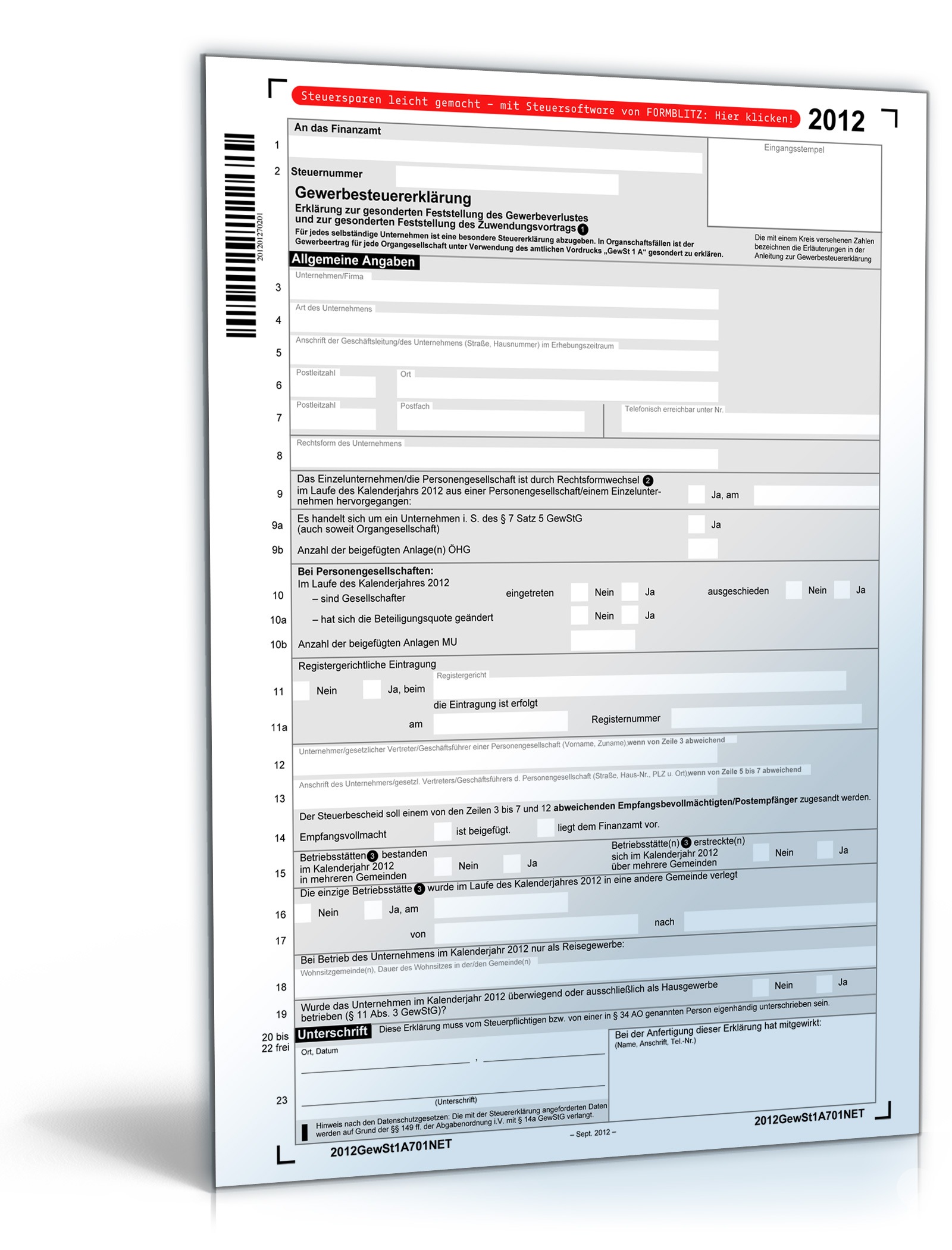 Gewerbesteuererklärung 2012 Dokument zum Download