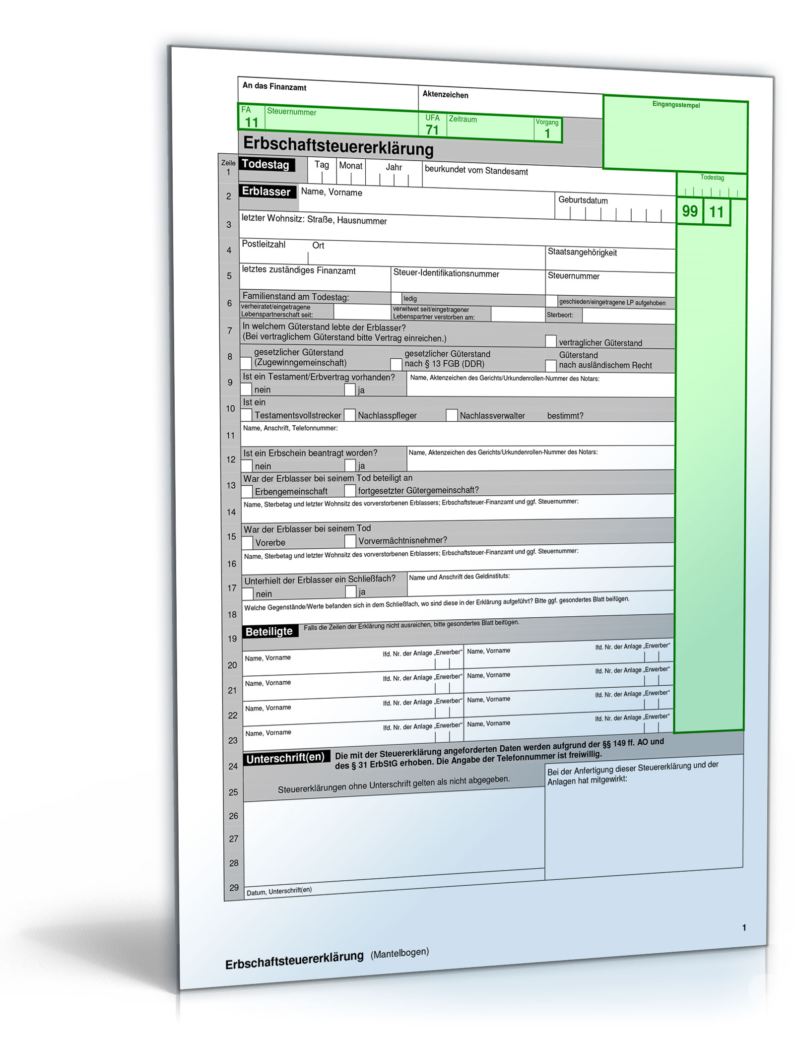 Formulare zur Erbschaftssteuererklärung Dokument zum Download