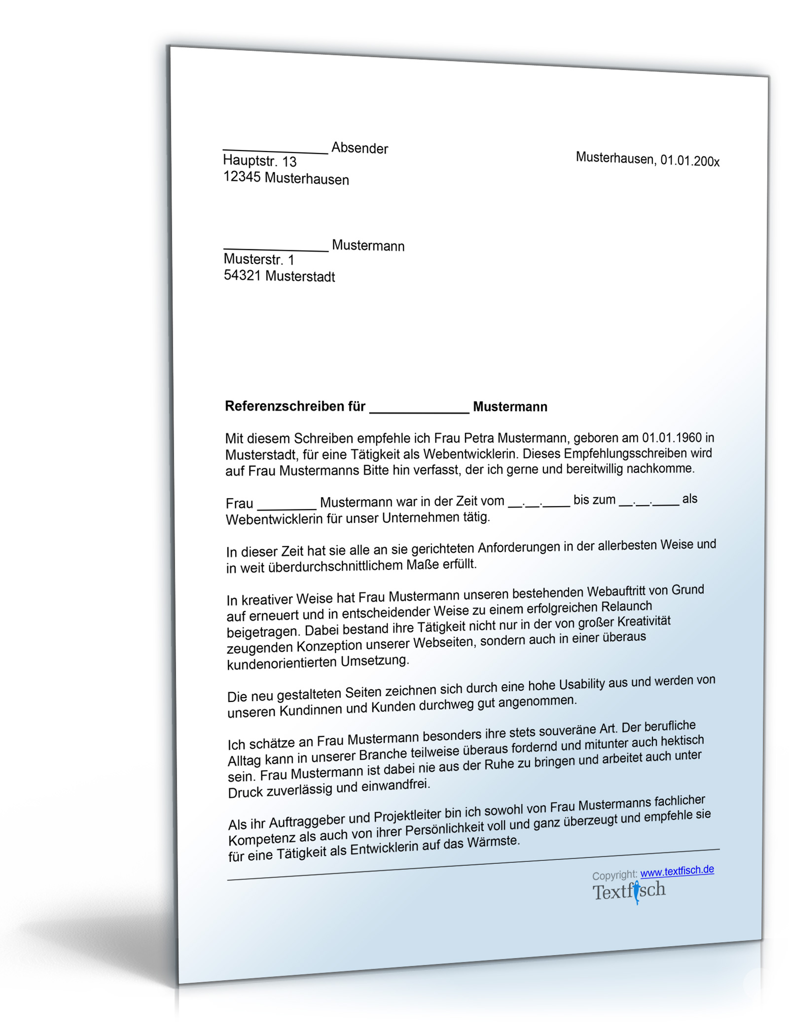 Referenzschreiben Webentwickler Dokument zum Download