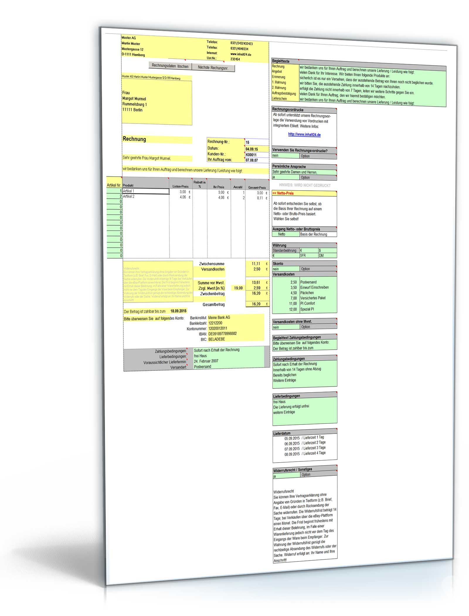 Die genial einfache Rechnungsstellung unter Excel Dokument zum Download